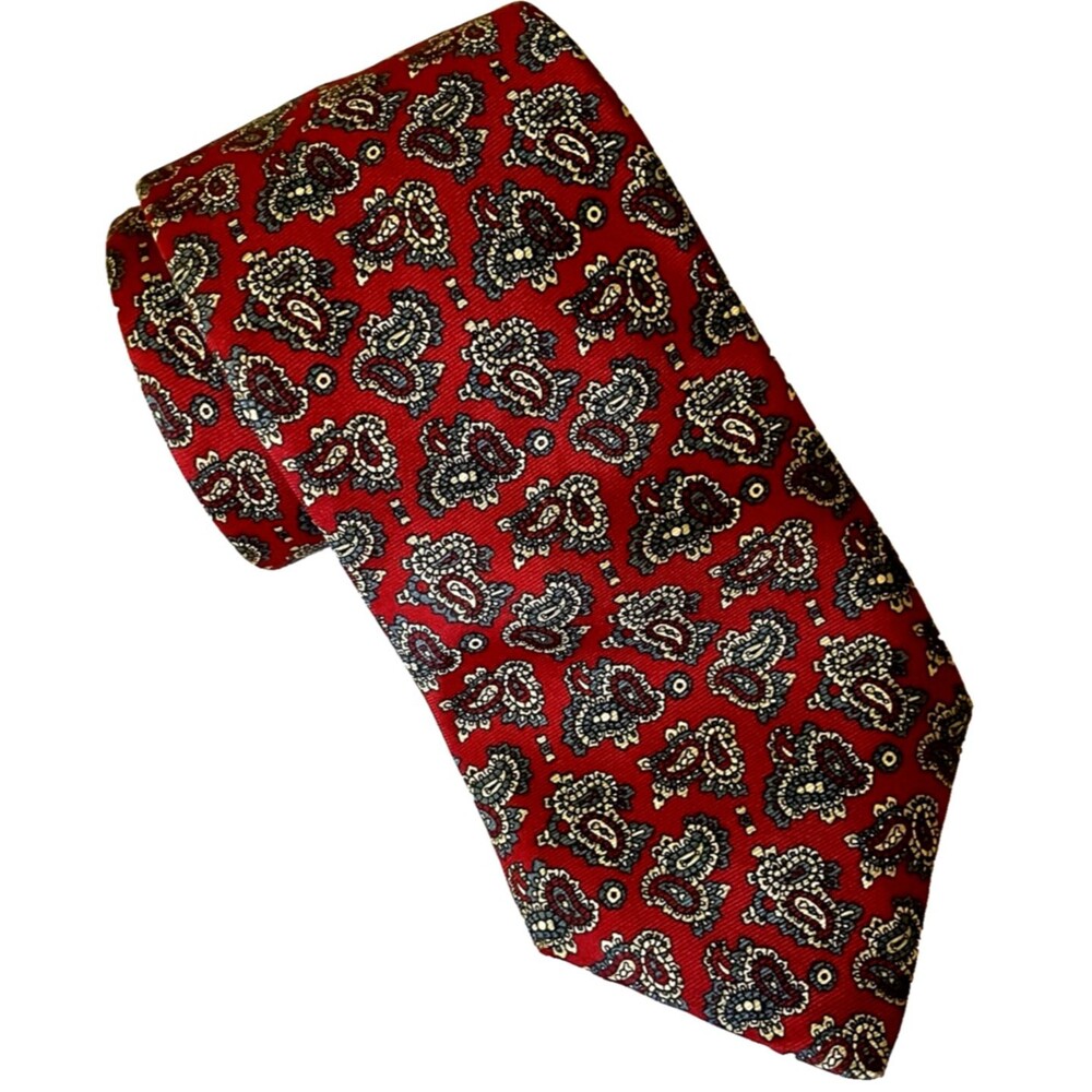 Hanover St Tie Vintage Paisley The Works USA Red Silk Academia Preppy Old Money